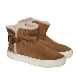 UGG Womens Aika Ankle Boot 8 Brown Suede Leather Sneaker Adj Buckle Boho Grunge